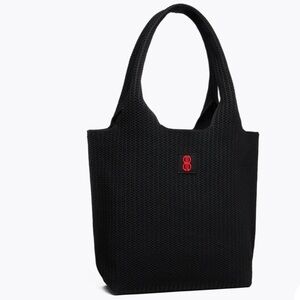 BILL BLASS Sutton City Tote Medium Black Knit Expandable eco friendly